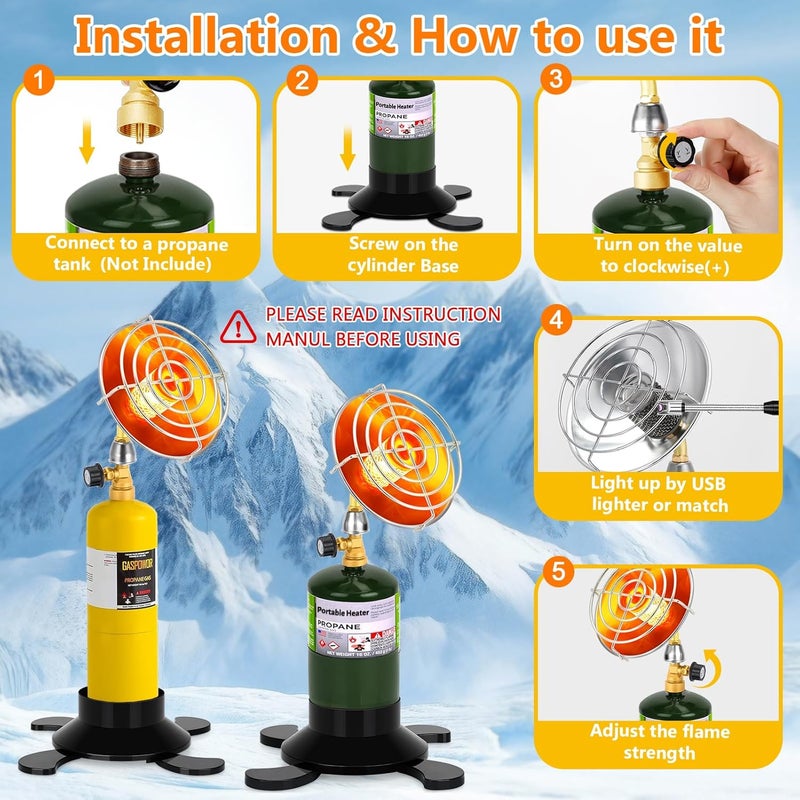 GasCalorix Portable Propane Heater for Camping, Outdoor Gas Space Patio Garage Heater, Upgraded High Heat Output Heaters Foldable Tank Holder for Winter Tent Hiking Fishing Hunting - Image 4